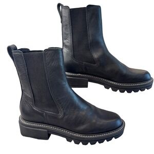 Bernardo Black Leather Lug Sole Chelsea Boots Women 6M Pull On Chunky Heel